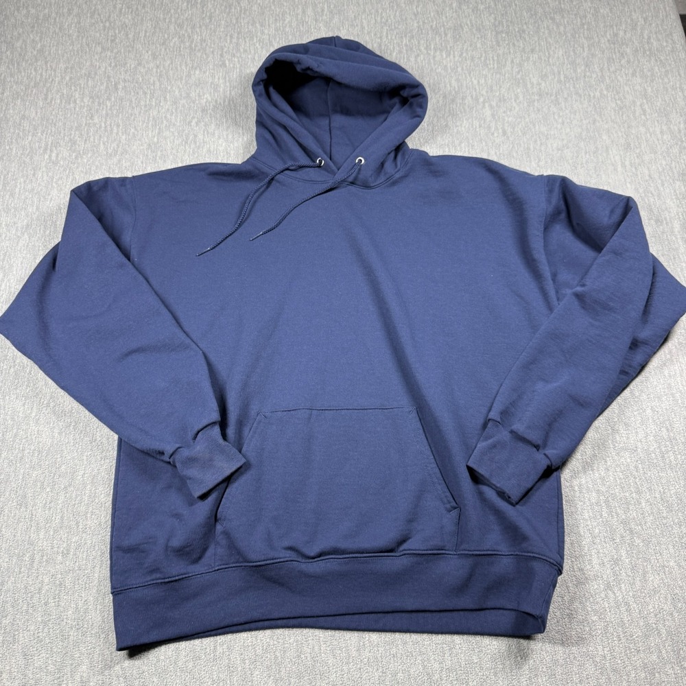 Hanes Hoodie Unisex L Navy Blue Pullover EcoSmart Basic Solid Fleece Sweatshirt